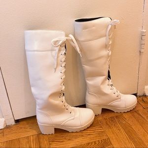 White Knee-High Combat Boots